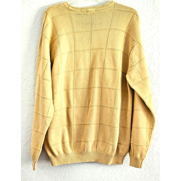 SWEATER-MEN'S-IZOD-Buttercup Yellow-Long Sleeves-Knit Square Pattern-SIZE XL - Picture 4 of 13